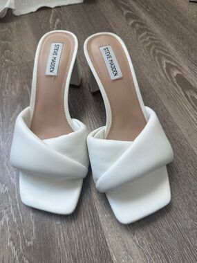 Steve Madden White Padded Square-Toe Mule Heels